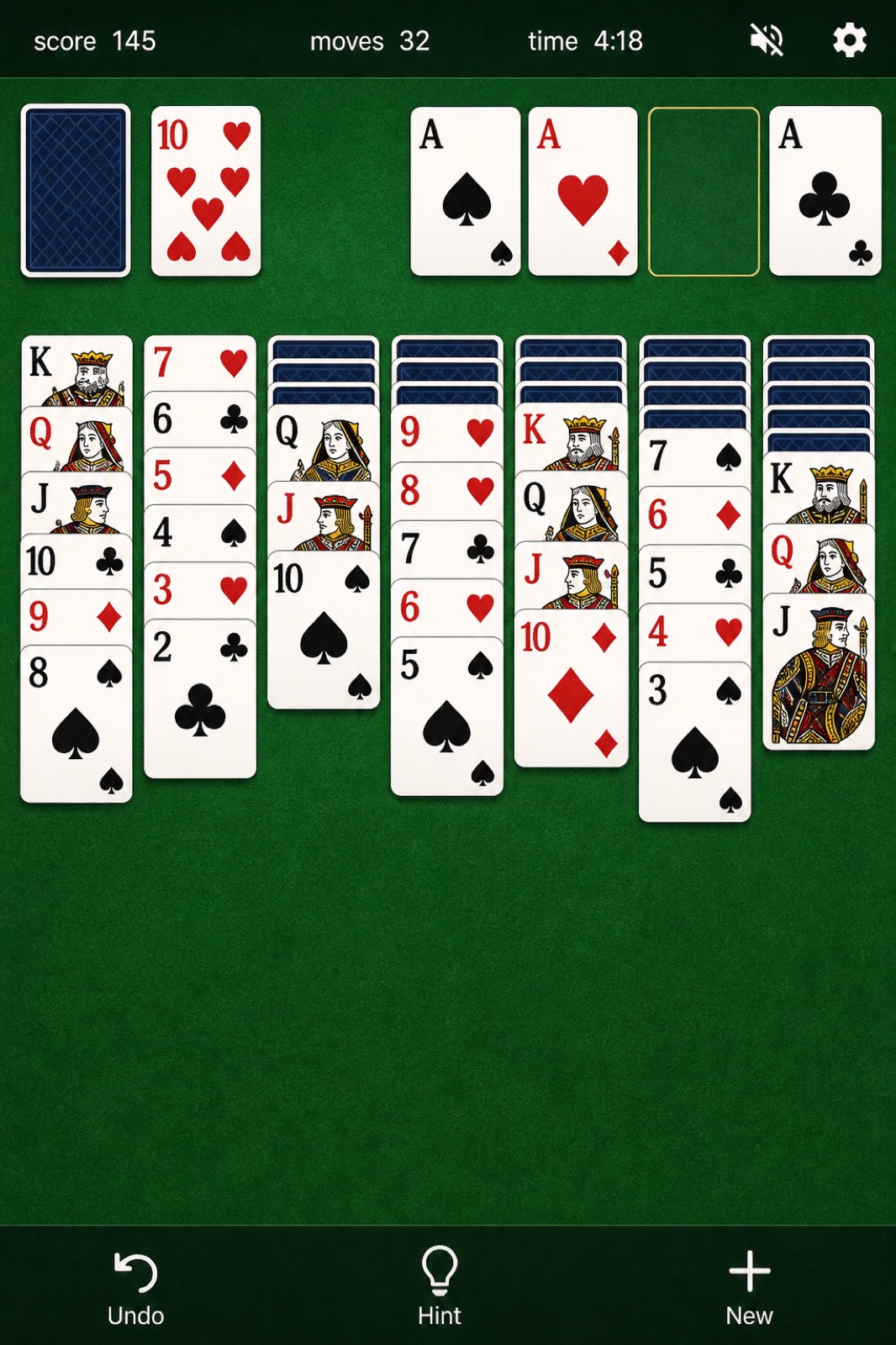 Classic Solitaire game board on green felt